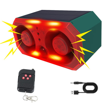 Alarma con sensor de movimiento solar Daytech: 13 sonidos grabables, altavoces duales de 130 dB para seguridad en exteriores